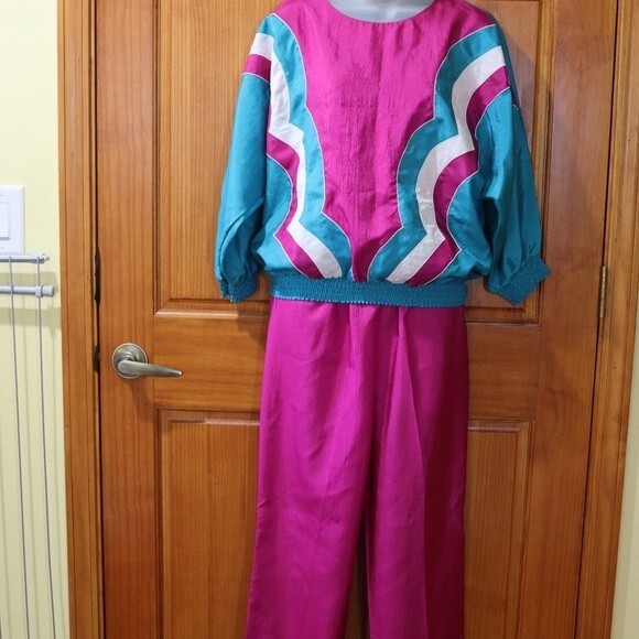 Jordana Vintage Windbreaker Track Suit  Tops Hot Pink Retro 90s 3 pc set - Picture 2 of 16